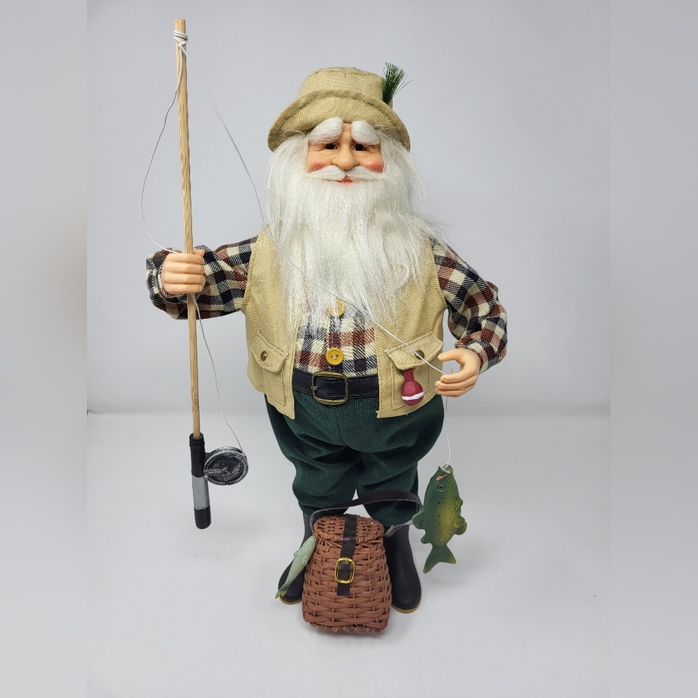 16" Santa Claus Standing‎  Fishing Pole Christmas Holiday Decor New